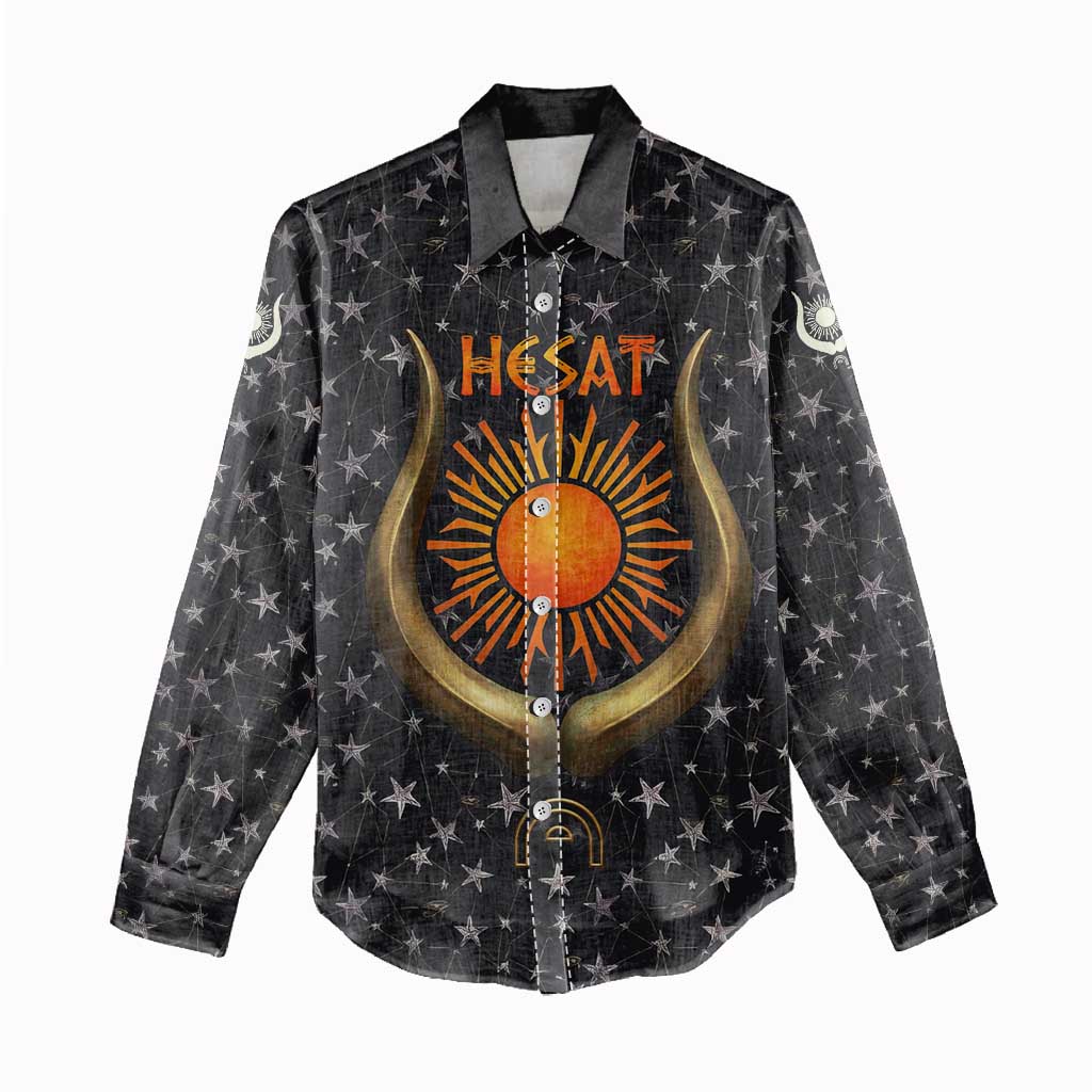 Hesat Solar Horn Symbol Women Casual Shirt Egyptian Cosmic Cow in Starry Milky Way