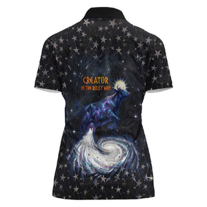 Hesat Solar Horn Symbol Women Polo Shirt Egyptian Cosmic Cow in Starry Milky Way