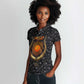 Hesat Solar Horn Symbol Women Polo Shirt Egyptian Cosmic Cow in Starry Milky Way