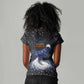 Hesat Solar Horn Symbol Women V-Neck T-Shirt Egyptian Cosmic Cow in Starry Milky Way
