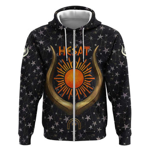 Hesat Solar Horn Symbol Zip Hoodie Egyptian Cosmic Cow in Starry Milky Way