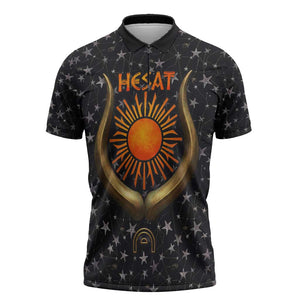 Hesat Solar Horn Symbol Zipper Polo Shirt Egyptian Cosmic Cow in Starry Milky Way