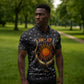 Hesat Solar Horn Symbol Zipper Polo Shirt Egyptian Cosmic Cow in Starry Milky Way