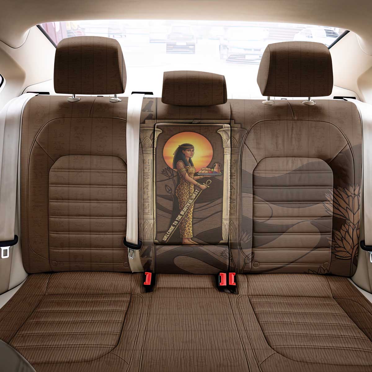 Imenet Sunlit Temple Columns Back Car Seat Cover with Ancient Egyptian Offering Scene
