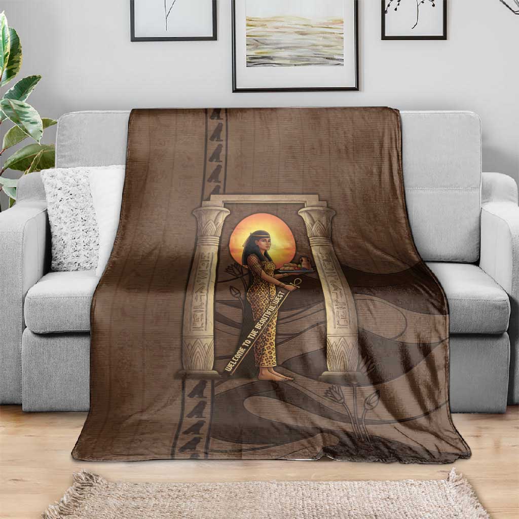 Imenet Sunlit Temple Columns Blanket with Ancient Egyptian Offering Scene