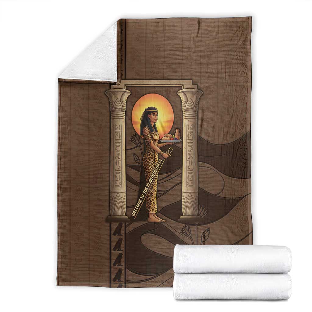 Imenet Sunlit Temple Columns Blanket with Ancient Egyptian Offering Scene