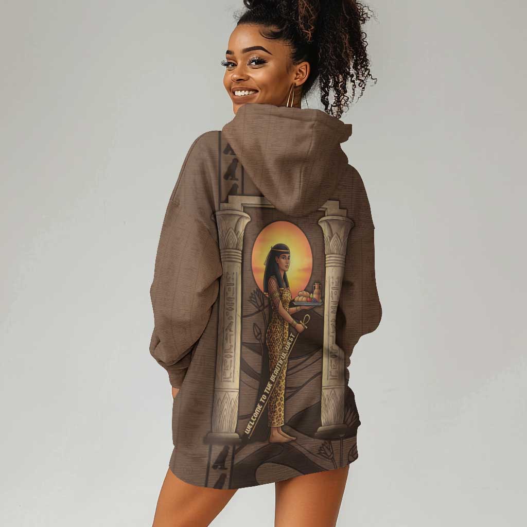 Imenet Sunlit Temple Columns Hoodie Dress with Ancient Egyptian Offering Scene