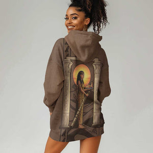 Imenet Sunlit Temple Columns Hoodie Dress with Ancient Egyptian Offering Scene