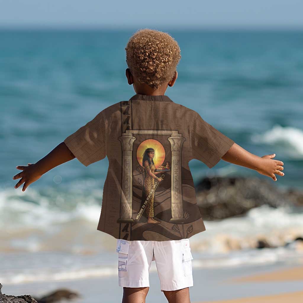 Imenet Sunlit Temple Columns Kid Hawaiian Shirt with Ancient Egyptian Offering Scene