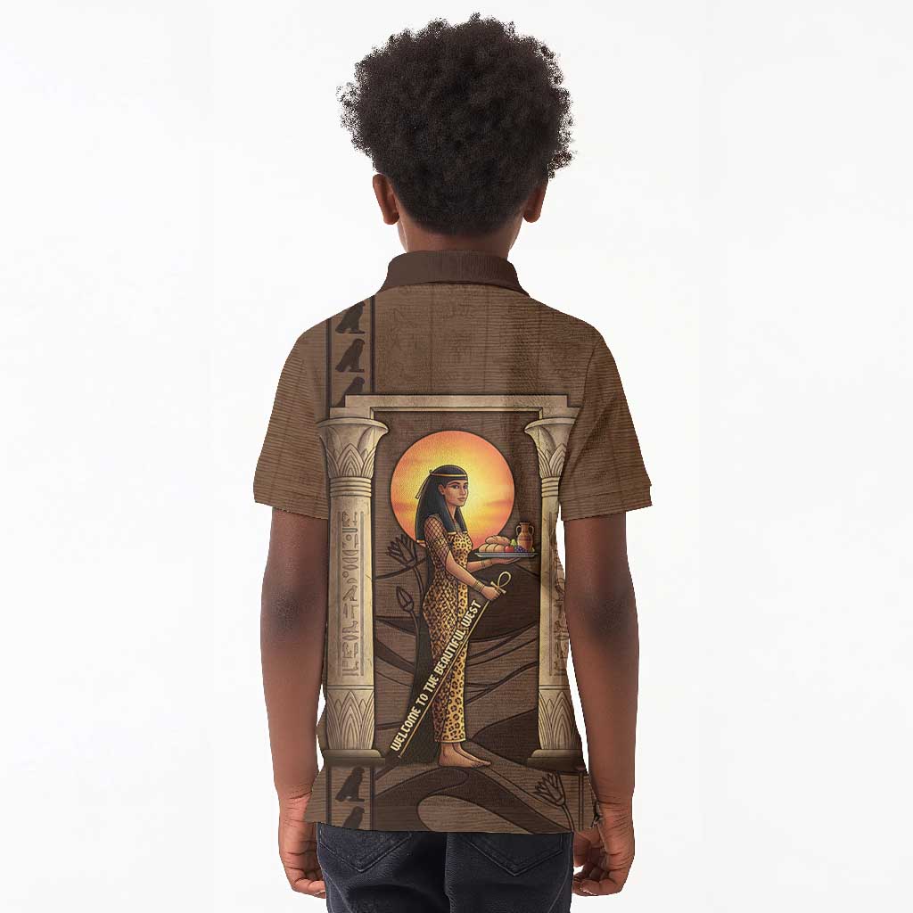 Imenet Sunlit Temple Columns Kid Polo Shirt with Ancient Egyptian Offering Scene