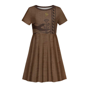 Imenet Sunlit Temple Columns Kid Short Sleeve Dress with Ancient Egyptian Offering Scene