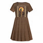 Imenet Sunlit Temple Columns Kid Short Sleeve Dress with Ancient Egyptian Offering Scene