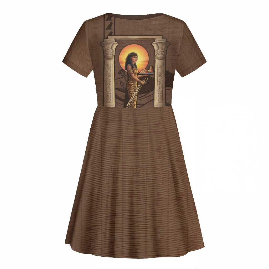 Imenet Sunlit Temple Columns Kid Short Sleeve Dress with Ancient Egyptian Offering Scene