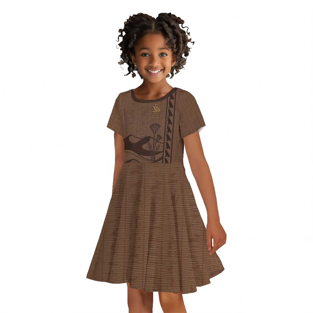 Imenet Sunlit Temple Columns Kid Short Sleeve Dress with Ancient Egyptian Offering Scene