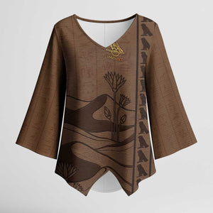 Imenet Sunlit Temple Columns Kimono Sleeve Blouse with Ancient Egyptian Offering Scene