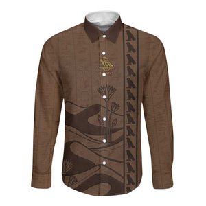 Imenet Sunlit Temple Columns Long Sleeve Button Shirt with Ancient Egyptian Offering Scene