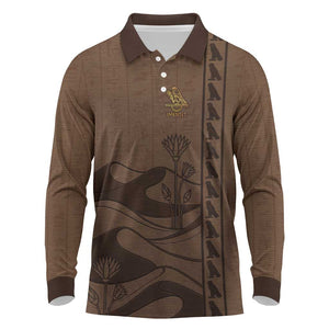 Imenet Sunlit Temple Columns Long Sleeve Polo Shirt with Ancient Egyptian Offering Scene