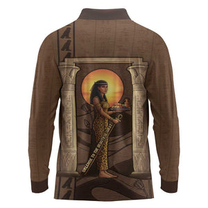 Imenet Sunlit Temple Columns Long Sleeve Polo Shirt with Ancient Egyptian Offering Scene