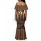 Imenet Sunlit Temple Columns Mermaid Dress with Ancient Egyptian Offering Scene