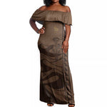 Imenet Sunlit Temple Columns Off Shoulder Maxi Dress with Ancient Egyptian Offering Scene
