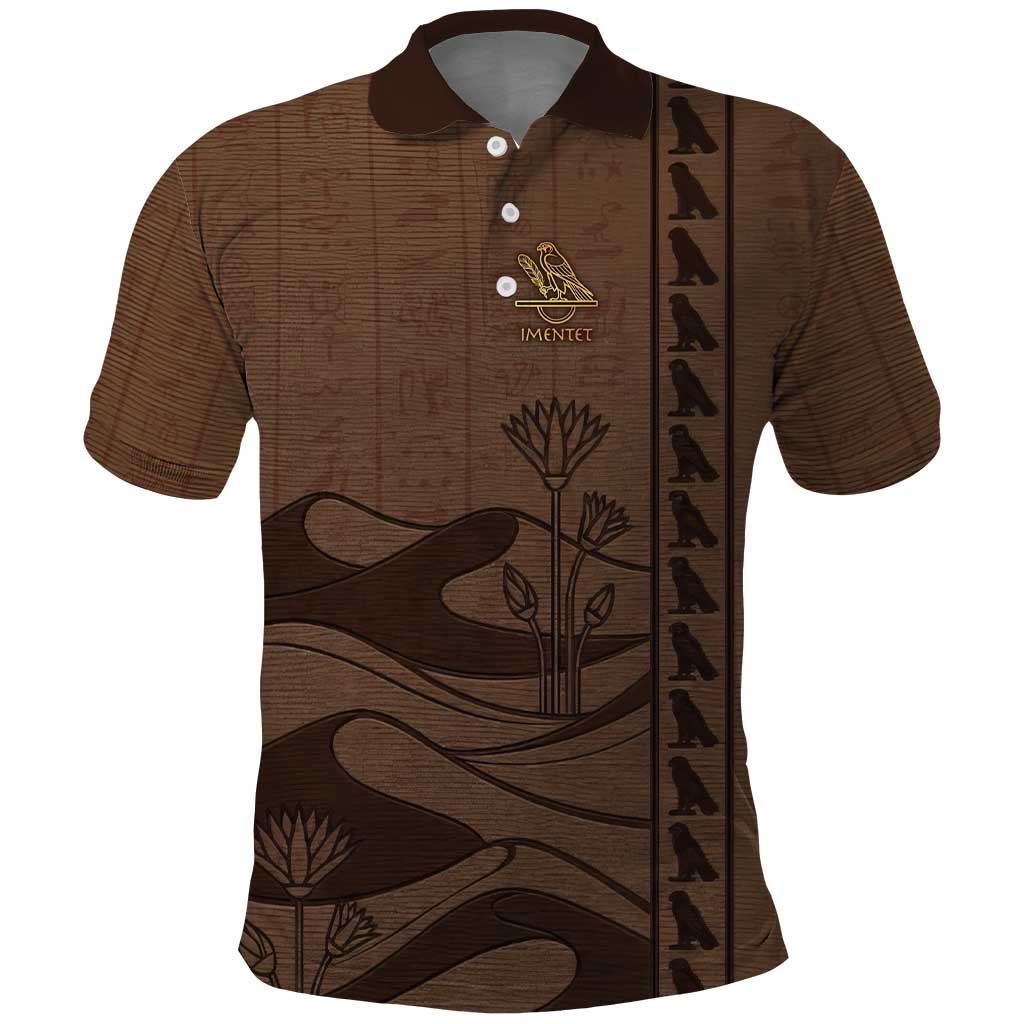 Imenet Sunlit Temple Columns Polo Shirt with Ancient Egyptian Offering Scene
