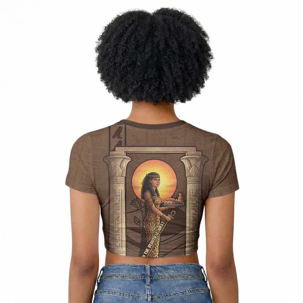 Imenet Sunlit Temple Columns Raglan Cropped T shirt with Ancient Egyptian Offering Scene
