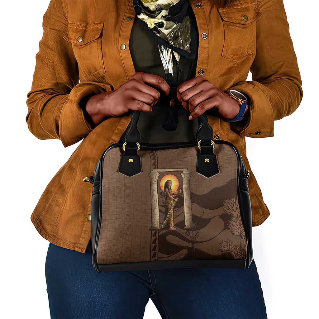 Imenet Sunlit Temple Columns Shoulder Handbag with Ancient Egyptian Offering Scene