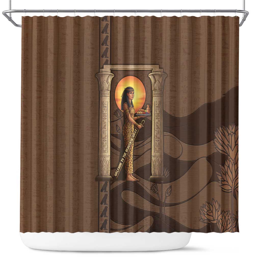 Imenet Sunlit Temple Columns Shower Curtain with Ancient Egyptian Offering Scene