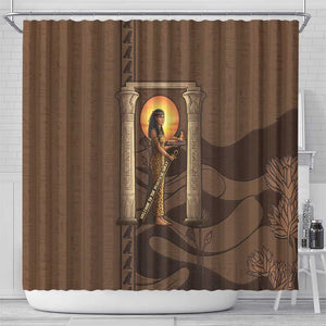 Imenet Sunlit Temple Columns Shower Curtain with Ancient Egyptian Offering Scene