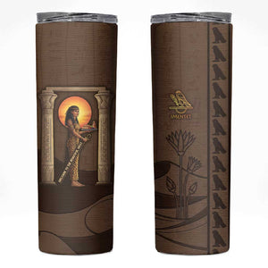 Imenet Sunlit Temple Columns Skinny Tumbler with Ancient Egyptian Offering Scene