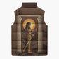 Imenet Sunlit Temple Columns Sleeveless Puffer Jacket with Ancient Egyptian Offering Scene