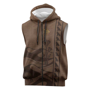 Imenet Sunlit Temple Columns Sleeveless Zip Hoodie with Ancient Egyptian Offering Scene