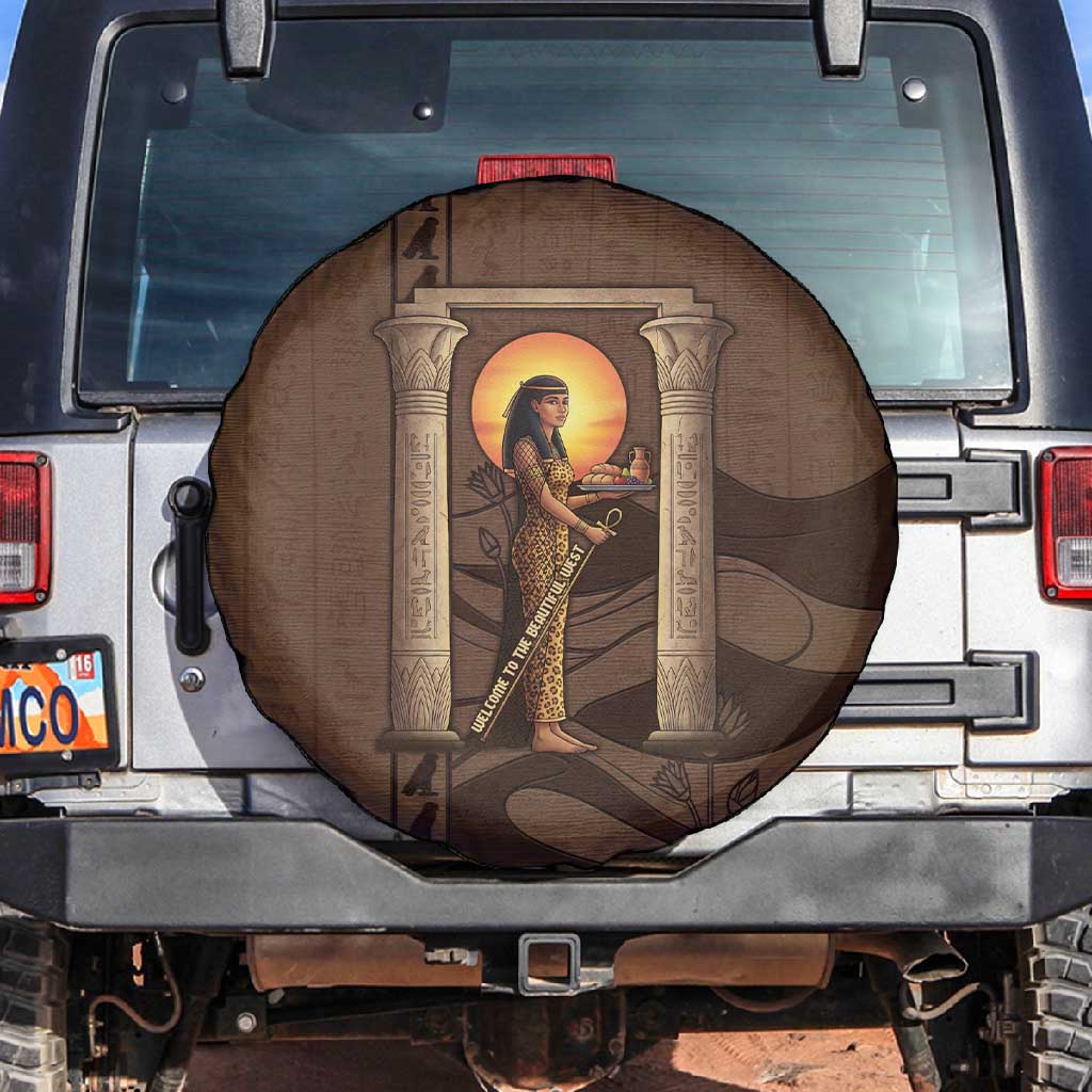 Imenet Sunlit Temple Columns Spare Tire Cover with Ancient Egyptian Offering Scene
