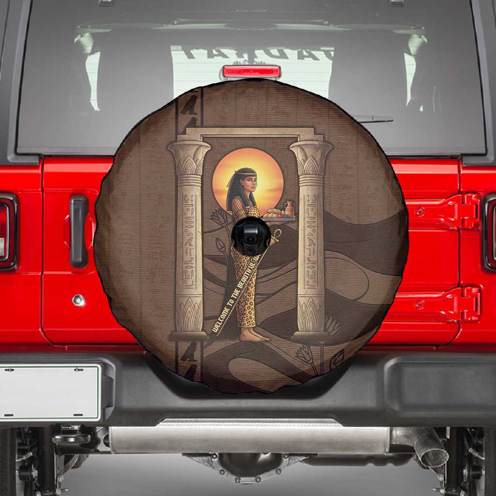 Imenet Sunlit Temple Columns Spare Tire Cover with Ancient Egyptian Offering Scene