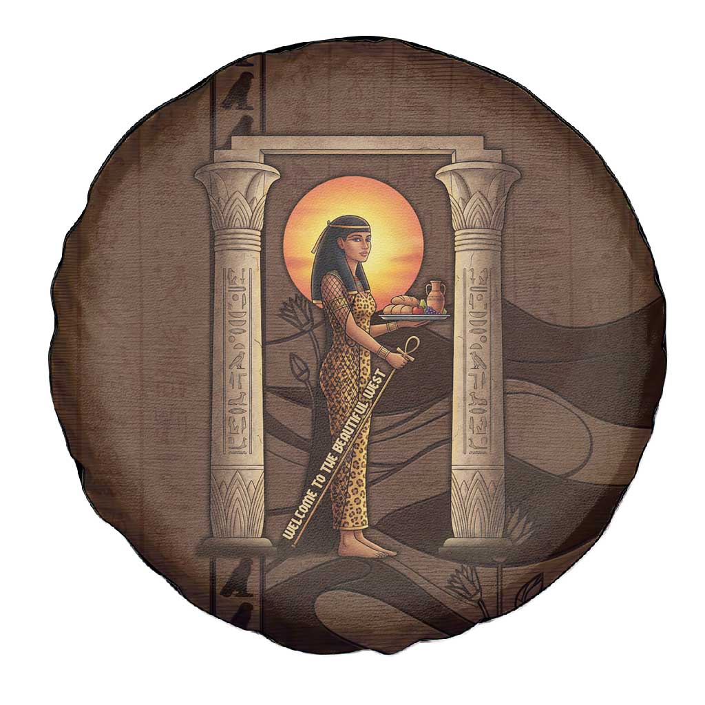 Imenet Sunlit Temple Columns Spare Tire Cover with Ancient Egyptian Offering Scene