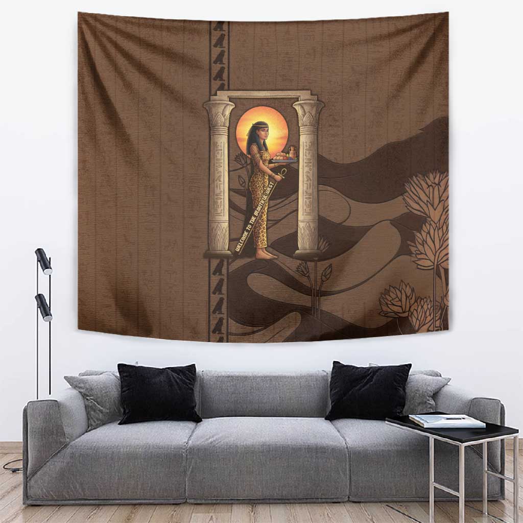 Imenet Sunlit Temple Columns Tapestry with Ancient Egyptian Offering ...