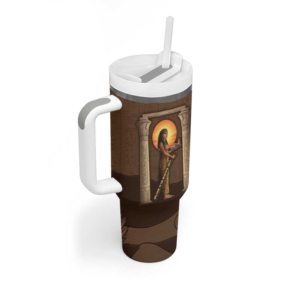 Imenet Sunlit Temple Columns Tumbler With Handle with Ancient Egyptian Offering Scene