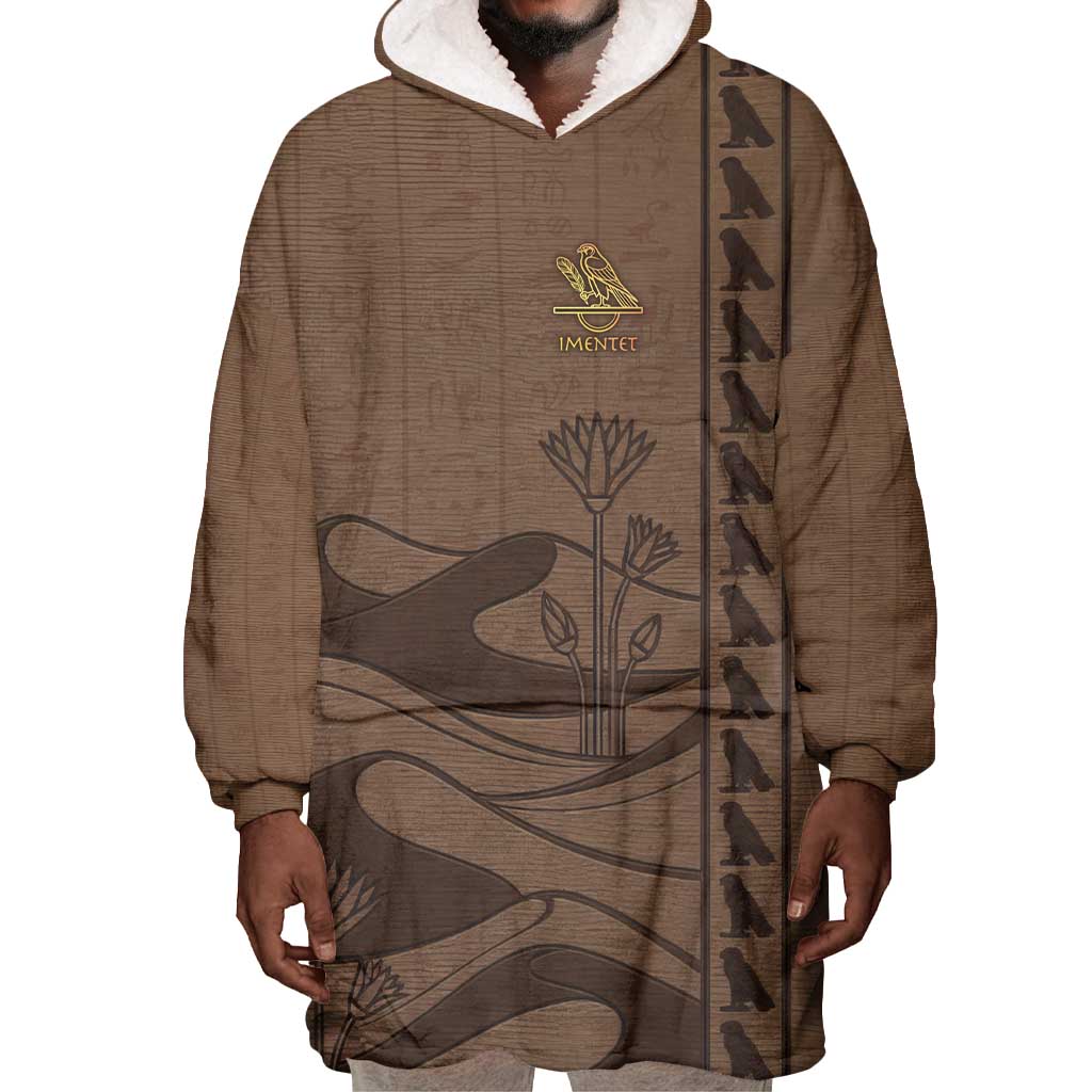 Imenet Sunlit Temple Columns Wearable Blanket Hoodie with Ancient Egyptian Offering Scene