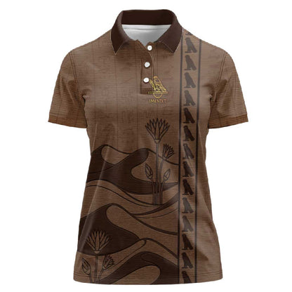 Imenet Sunlit Temple Columns Women Polo Shirt with Ancient Egyptian Offering Scene