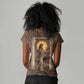 Imenet Sunlit Temple Columns Women V-Neck T-Shirt with Ancient Egyptian Offering Scene