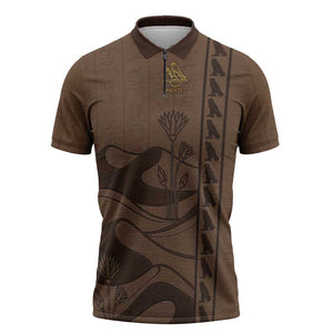 Imenet Sunlit Temple Columns Zipper Polo Shirt with Ancient Egyptian Offering Scene