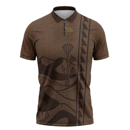 Imenet Sunlit Temple Columns Zipper Polo Shirt with Ancient Egyptian Offering Scene