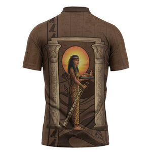 Imenet Sunlit Temple Columns Zipper Polo Shirt with Ancient Egyptian Offering Scene