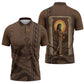 Imenet Sunlit Temple Columns Zipper Polo Shirt with Ancient Egyptian Offering Scene