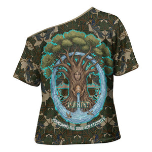 Imentet Egyptian Cross Shoulder Shirt with Eye of Horus and Eternal Tree in Afterlife