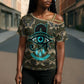 Imentet Egyptian Cross Shoulder Shirt with Eye of Horus and Eternal Tree in Afterlife