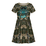 Imentet Egyptian Kid Short Sleeve Dress with Eye of Horus and Eternal Tree in Afterlife