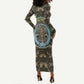 Imentet Egyptian Long Sleeve Bodycon Dress with Eye of Horus and Eternal Tree in Afterlife