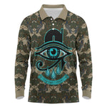 Imentet Egyptian Long Sleeve Polo Shirt with Eye of Horus and Eternal Tree in Afterlife