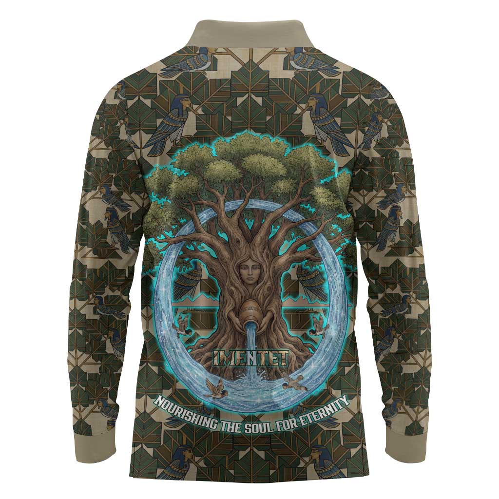 Imentet Egyptian Long Sleeve Polo Shirt with Eye of Horus and Eternal Tree in Afterlife